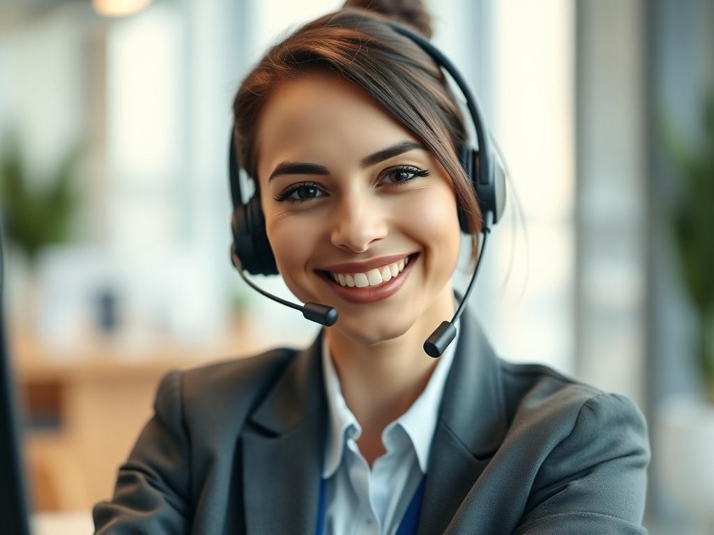 A close up shot of a customer service representative on